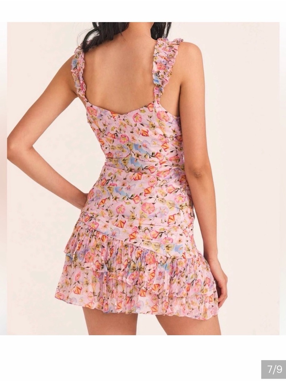 LoveShackFancy Pink Floral Ruffle-Tier Mini Dress - Picture 2 of 6